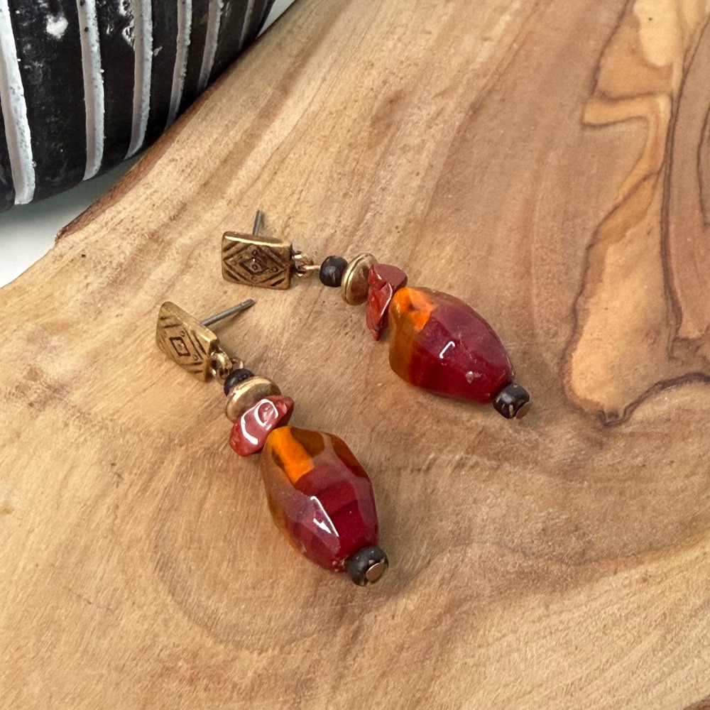 Unbranded Drop Earrings Womens Red Orange Beaded Boho Southwestern OS